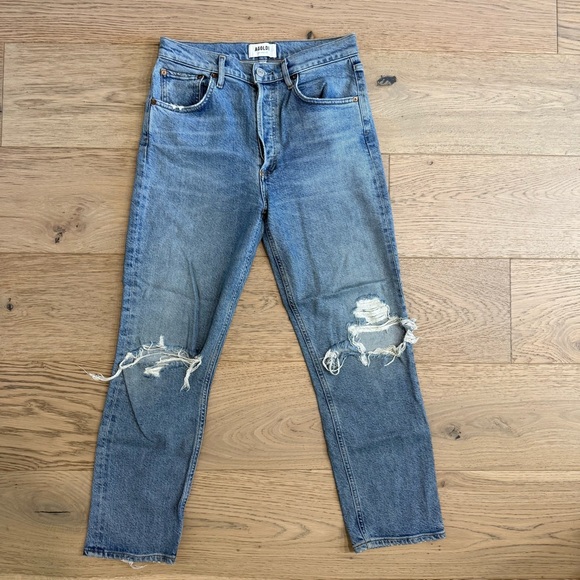 Agolde Riley High Rise Straight Crop Distressed Jeans - Picture 3 of 13